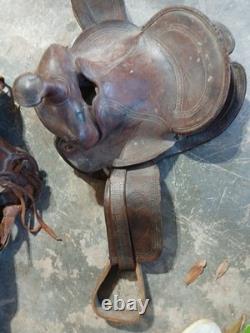 Lot Of 2 Tooled Leather Floral Western Saddle vintage 1 Brahma Brand