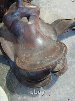 Lot Of 2 Tooled Leather Floral Western Saddle vintage 1 Brahma Brand