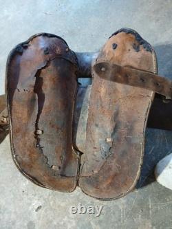 Lot Of 2 Tooled Leather Floral Western Saddle vintage 1 Brahma Brand