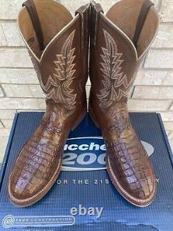 Lucchese Brown Exotic Head Cut Caiman Alligator Saddle Vamp Cowboy Boots 13 D