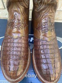 Lucchese Brown Exotic Head Cut Caiman Alligator Saddle Vamp Cowboy Boots 13 D