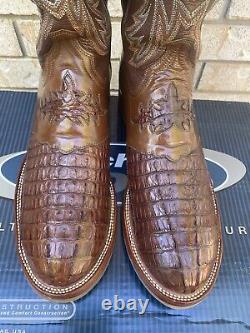 Lucchese Brown Exotic Head Cut Caiman Alligator Saddle Vamp Cowboy Boots 13 D