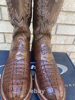 Lucchese Brown Exotic Head Cut Caiman Alligator Saddle Vamp Cowboy Boots 13 D