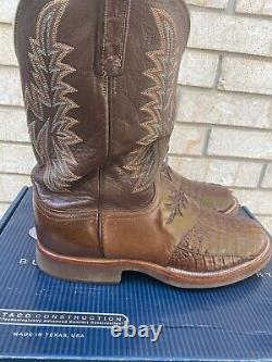 Lucchese Brown Exotic Head Cut Caiman Alligator Saddle Vamp Cowboy Boots 13 D