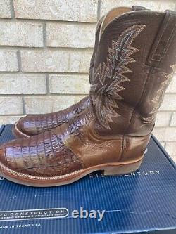 Lucchese Brown Exotic Head Cut Caiman Alligator Saddle Vamp Cowboy Boots 13 D