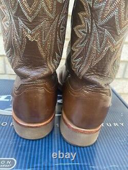 Lucchese Brown Exotic Head Cut Caiman Alligator Saddle Vamp Cowboy Boots 13 D