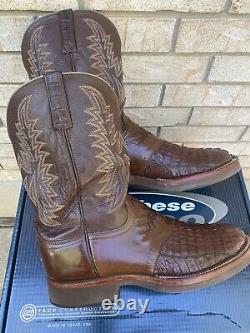 Lucchese Brown Exotic Head Cut Caiman Alligator Saddle Vamp Cowboy Boots 13 D