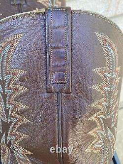 Lucchese Brown Exotic Head Cut Caiman Alligator Saddle Vamp Cowboy Boots 13 D