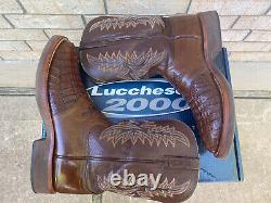 Lucchese Brown Exotic Head Cut Caiman Alligator Saddle Vamp Cowboy Boots 13 D