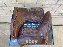 Lucchese Brown Exotic Head Cut Caiman Alligator Saddle Vamp Cowboy Boots 13 D