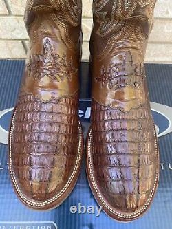 Lucchese Brown Exotic Head Cut Caiman Alligator Saddle Vamp Cowboy Boots 13 D