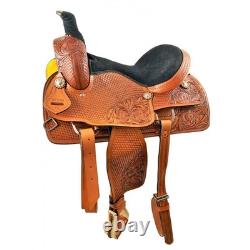 Medium Oil Roping Style Horse Saddle with Basket and Floral Tooling 16 Inch