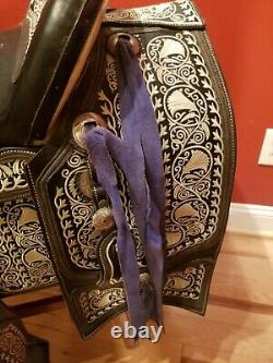 Mexican Charro Western Saddle and Breastplate Embroidered Rich Metal Decoration