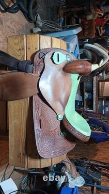 Nash Barrel Saddle With Lime Green Ostrich Seat