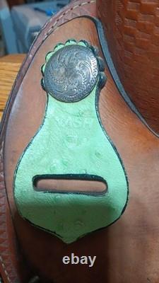Nash Barrel Saddle With Lime Green Ostrich Seat