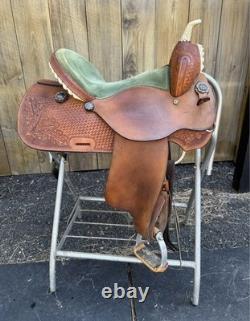 Nathan Lamb Barrel Saddle 15 Western Rough out Seat Aluminum Stirrups Made USA