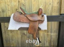 Nathan Lamb Barrel Saddle 15 Western Rough out Seat Aluminum Stirrups Made USA