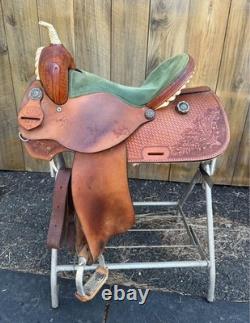 Nathan Lamb Barrel Saddle 15 Western Rough out Seat Aluminum Stirrups Made USA