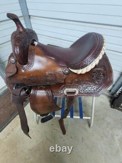 New 16 Brown Color Trail Saddle with Alligator Seat and Tooling