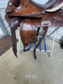 New 16 Brown Color Trail Saddle with Alligator Seat and Tooling