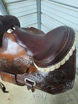 New 16 Brown Color Trail Saddle with Alligator Seat and Tooling