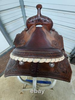 New 16 Brown Color Trail Saddle with Alligator Seat and Tooling
