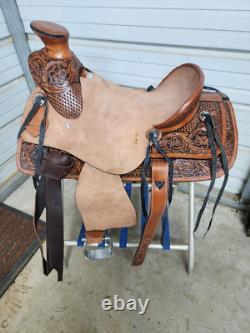 New 16 Wade Tree Hard Tail Roping Saddle with Roughout seat and Tooled leather