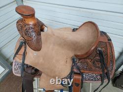 New 16 Wade Tree Hard Tail Roping Saddle with Roughout seat and Tooled leather