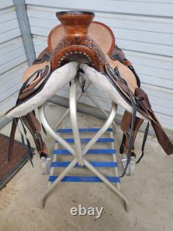 New 16 Wade Tree Hard Tail Roping Saddle with Roughout seat and Tooled leather