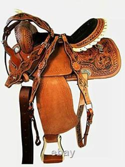 New Design Western leather Barrel Racing Horse Saddle used Cross Tooled Tack Set