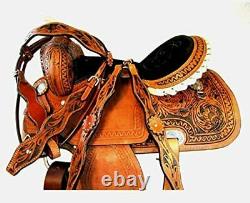 New Design Western leather Barrel Racing Horse Saddle used Cross Tooled Tack Set