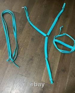 New Turquoise Western Barrel Racing Saddle w Matching Headstall, Reins, Breast c