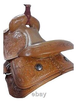 New western Brown leather saddle Hand Tooled Size 18 inch/ size all