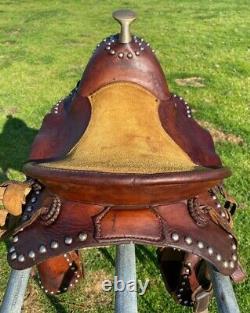 Nice Used/antique 11 A fork Western pony saddle withtapaderos, original cinches