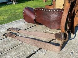 Nice Used/antique 11 A fork Western pony saddle withtapaderos, original cinches