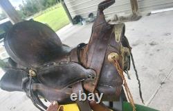 Old Antique 1900 Leather Western Saddle Fix Your Way 25.00 To Ship Free Conchos