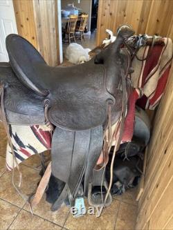 Old Visalia Stock Co. High Back Western Saddle D. E. Walker 15 1920's California