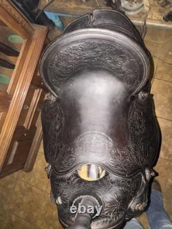 Old Visalia Stock Co. High Back Western Saddle D. E. Walker 15 1920's California