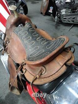 Old Vtg Western Horse Saddle Tight Horn 12 Seat Wooden Stirrups Equestrian