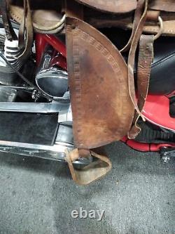 Old Vtg Western Horse Saddle Tight Horn 12 Seat Wooden Stirrups Equestrian