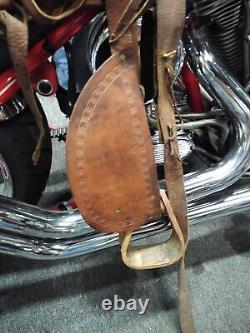 Old Vtg Western Horse Saddle Tight Horn 12 Seat Wooden Stirrups Equestrian