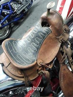 Old Vtg Western Horse Saddle Tight Horn 12 Seat Wooden Stirrups Equestrian
