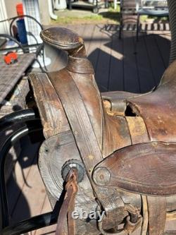 Old West Antique Half seat saddle with Stagg Rigging