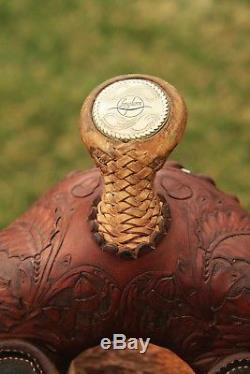 Older Vintage FULL acorn tooling 15 LONGHORN Western Show Saddle. LIKE BUTTER