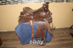 Ornate Vintage Tooled Leather Horse Saddle Cowboy Western Decor