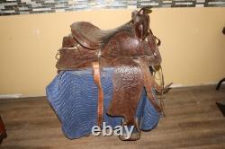 Ornate Vintage Tooled Leather Horse Saddle Cowboy Western Decor