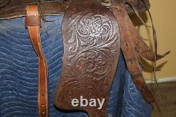 Ornate Vintage Tooled Leather Horse Saddle Cowboy Western Decor