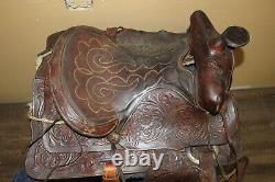 Ornate Vintage Tooled Leather Horse Saddle Cowboy Western Decor