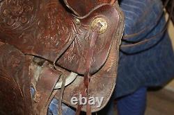 Ornate Vintage Tooled Leather Horse Saddle Cowboy Western Decor