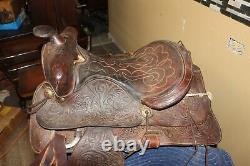 Ornate Vintage Tooled Leather Horse Saddle Cowboy Western Decor